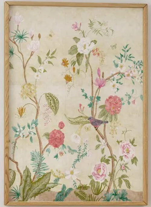 Chinoiserie Panel with Birds & Flowers Print