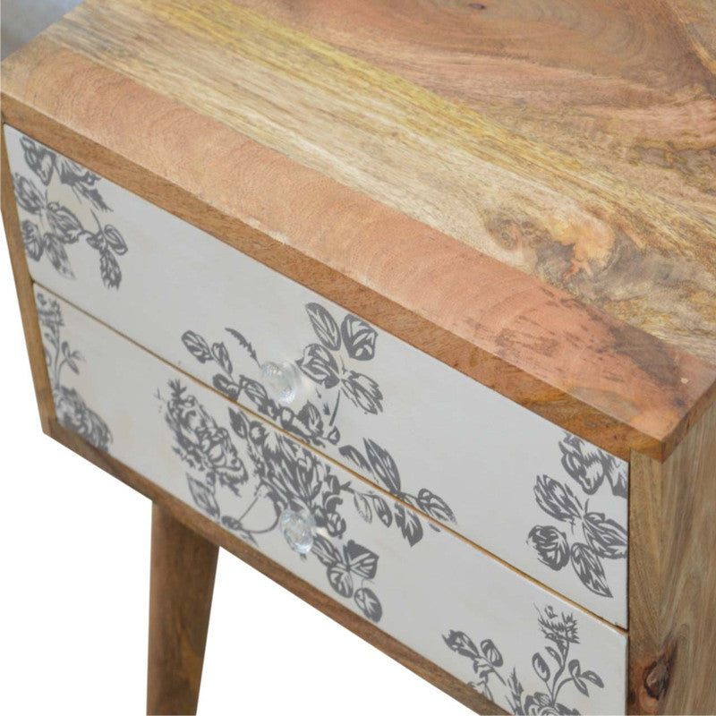 Black Floral Bedside Table