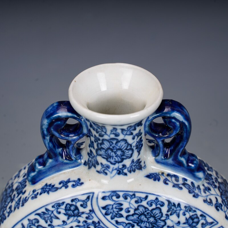 Qing Dynasty Qianlong Porcelain Blue And White Flower Flat Vase
