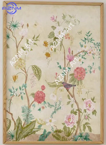 Chinoiserie Panel with Birds & Flowers Print