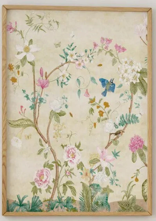 Chinoiserie Panel with Birds & Flowers Print