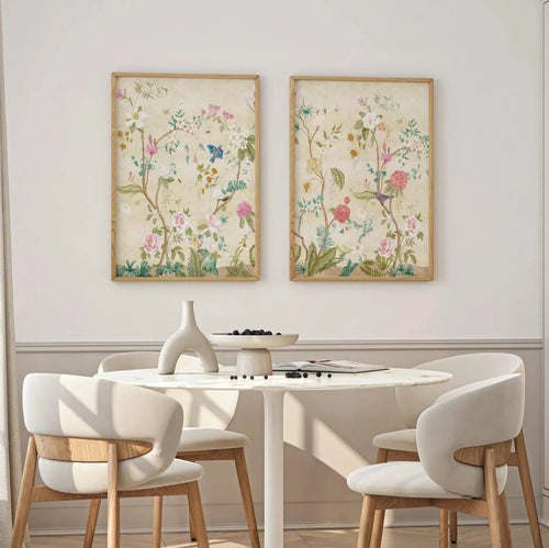 Chinoiserie Panel with Birds & Flowers Print