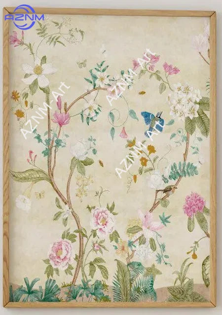 Chinoiserie Panel with Birds & Flowers Print